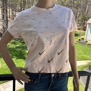 Nike, pink/gold logo, short sleeve crop T-shirt